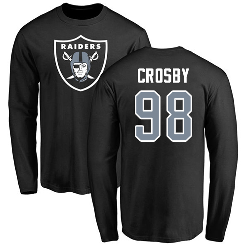 Men Oakland Raiders Olive Maxx Crosby Name and Number Logo NFL Football #98 Long Sleeve T Shirt